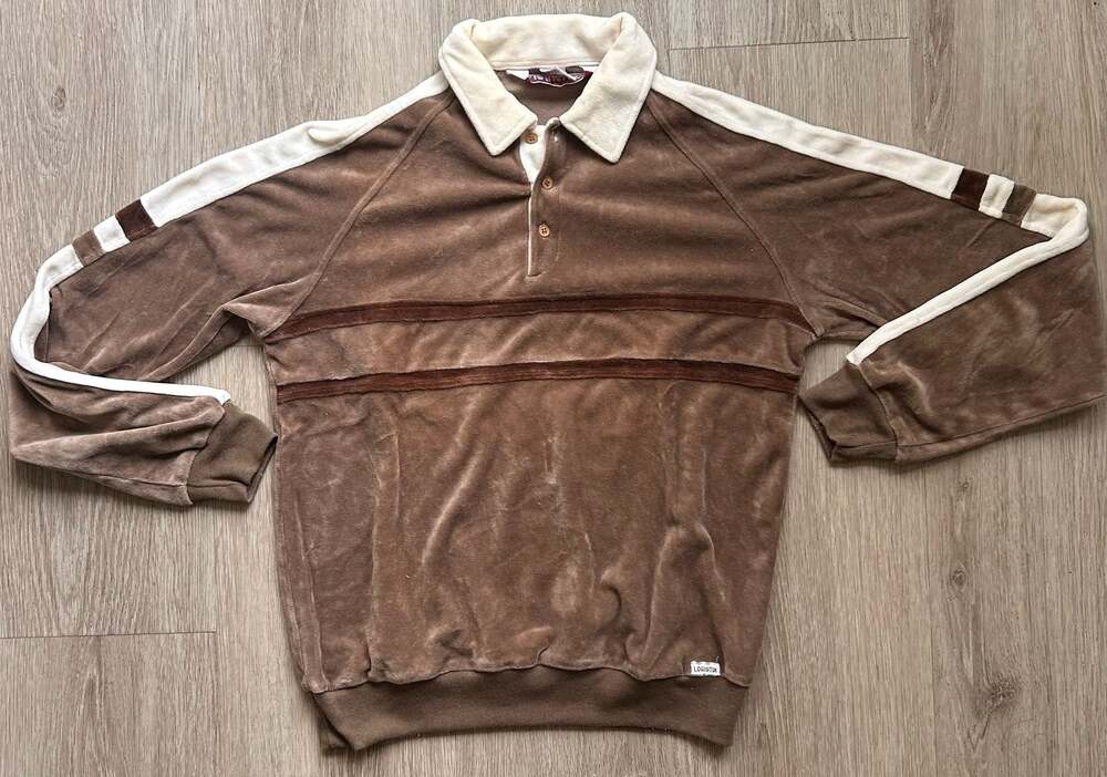 Vintage 60’s Logistix by D.S.I. Brown Velour Long Sleeve Polo Shirt